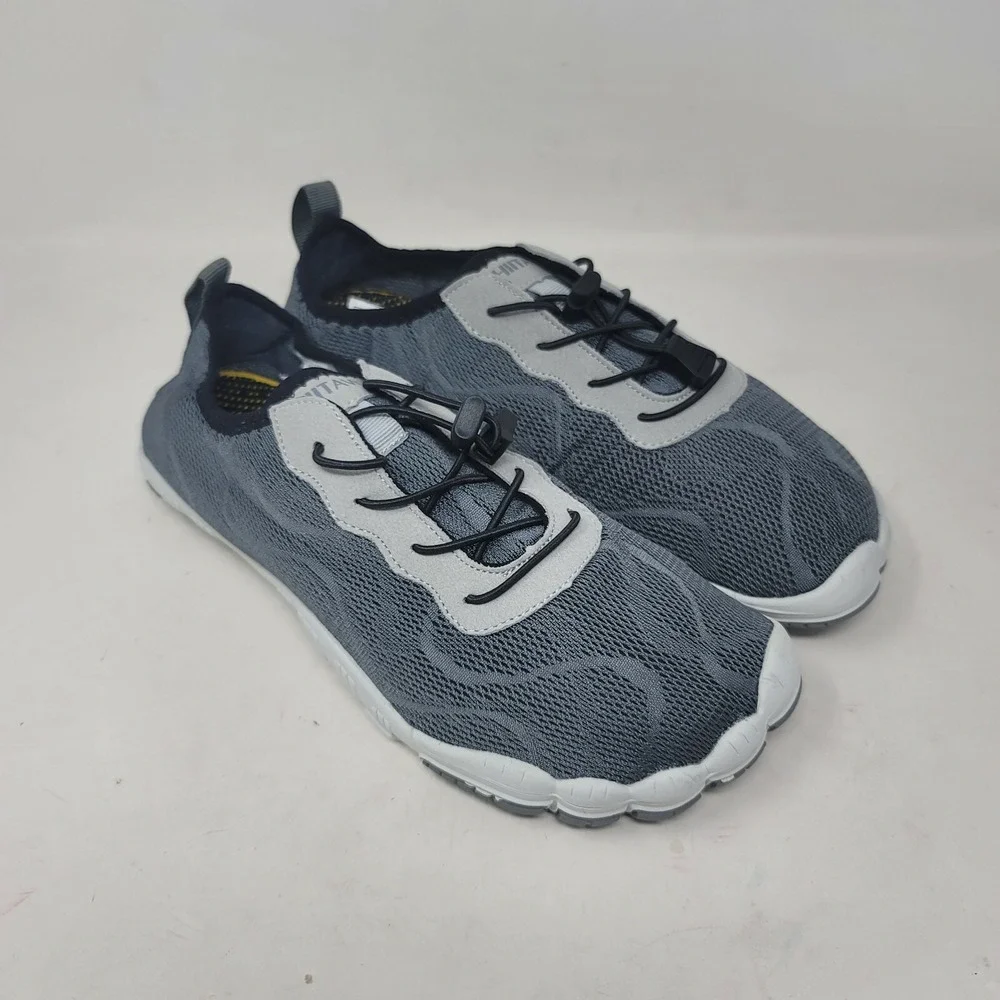 Hiitave Mens Barefoot Shoes Sz 8.5 M Water Aqua Socks Gray Bungee Lace Up 181226